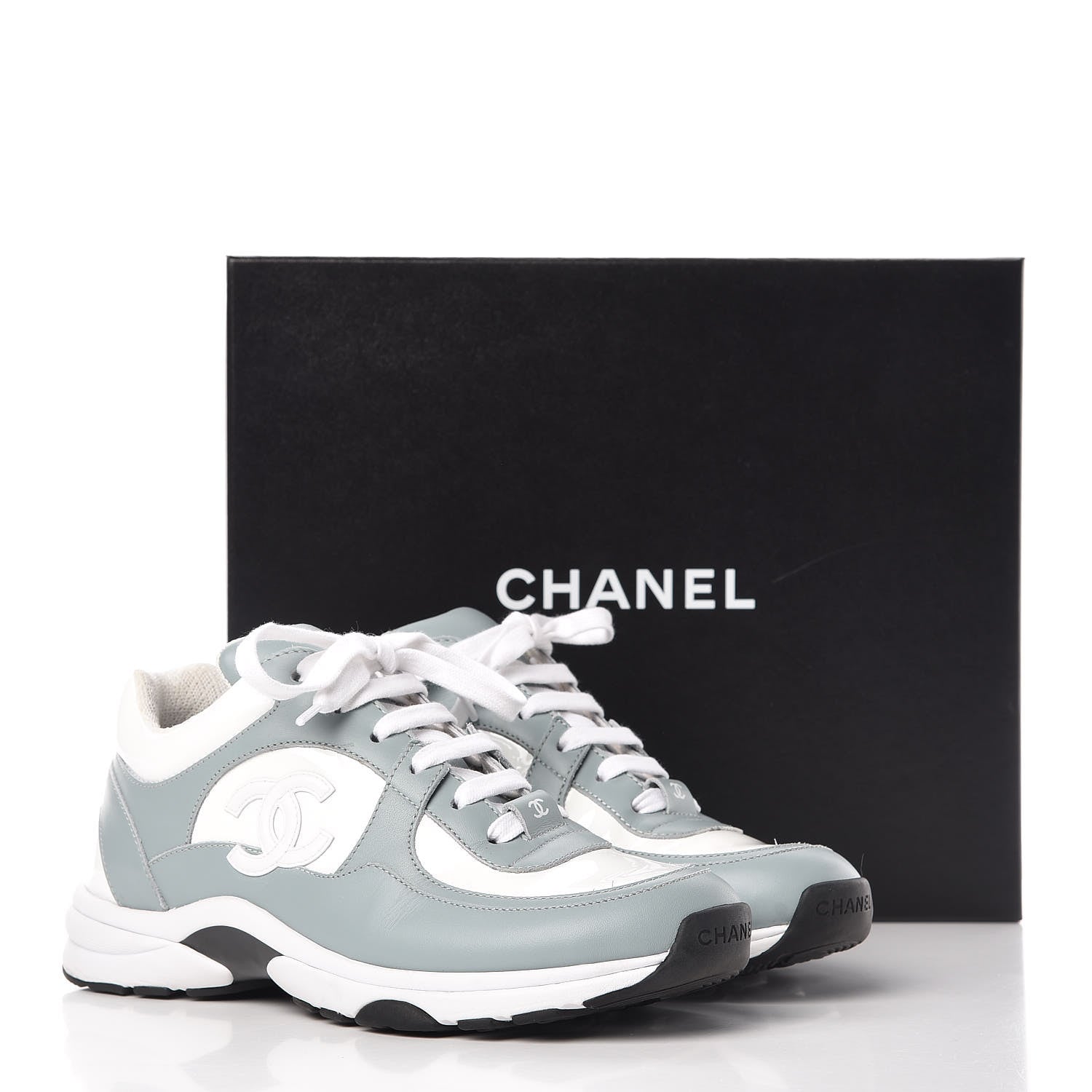 Chanel Patent Calfskin CC Womens Sneakers 37 White Light Blue 11 of 11