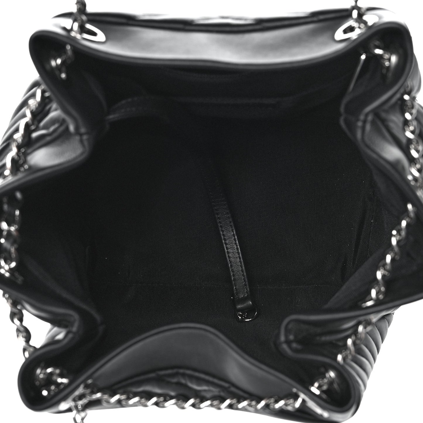 Lambskin Chevron Small Urban Spirit Drawstring Bag Black