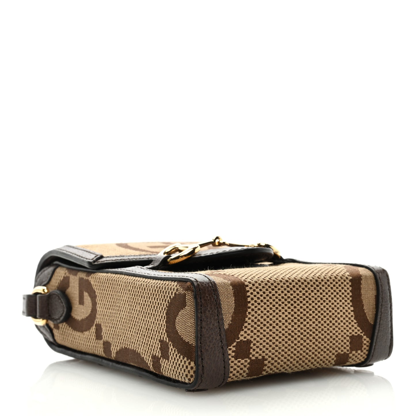 Monogram Jumbo GG Textured Dollar Calfskin Mini Horsebit 1955 Crossbody Bag Camel Ebony New Acero