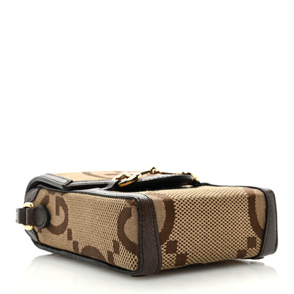 Gucci Monogram Jumbo GG Textured Dollar Calfskin Mini Horsebit 1955 Crossbody Bag Camel Ebony New Acero 4 of 9