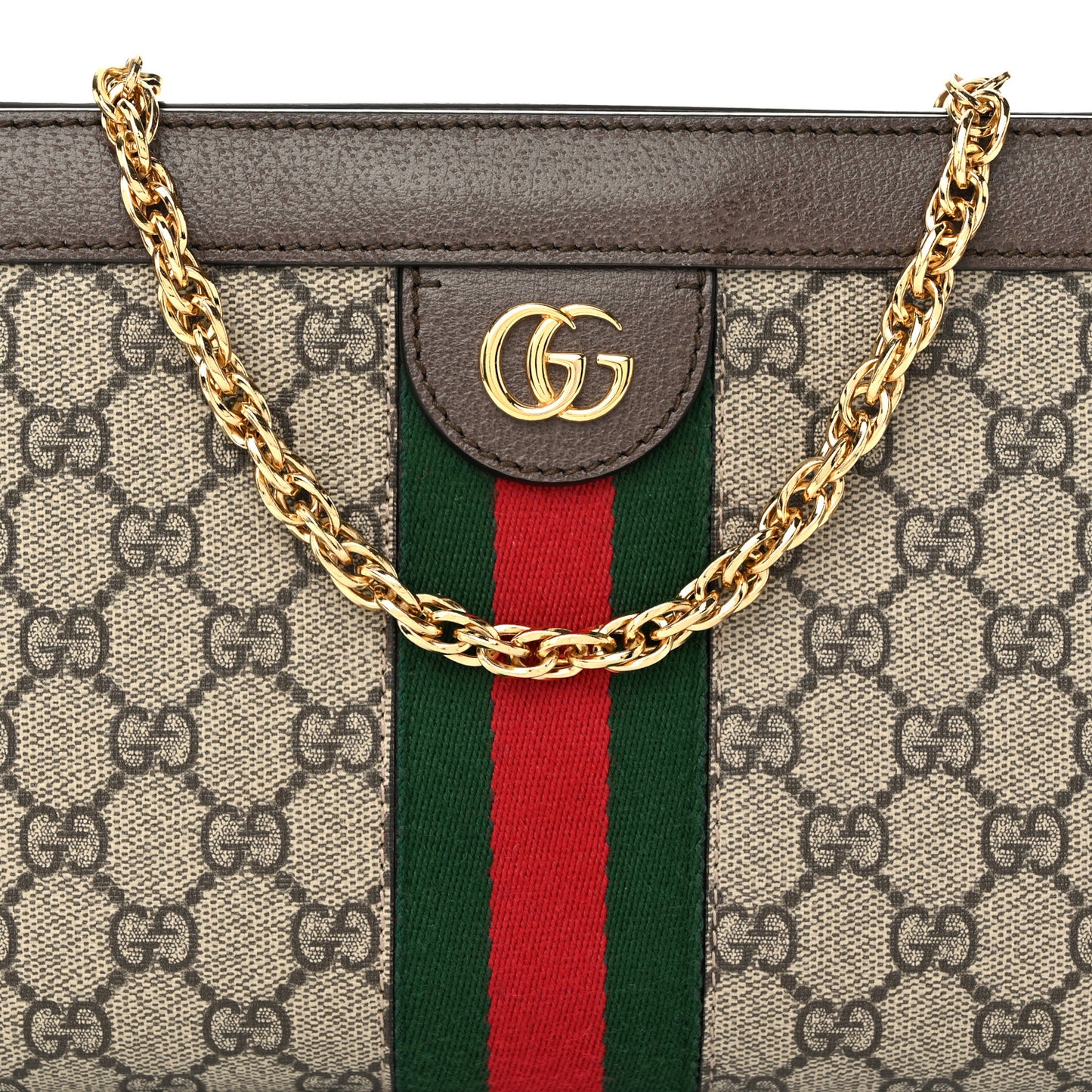 GG Supreme Monogram Web Small Ophidia Chain Shoulder Bag Brown