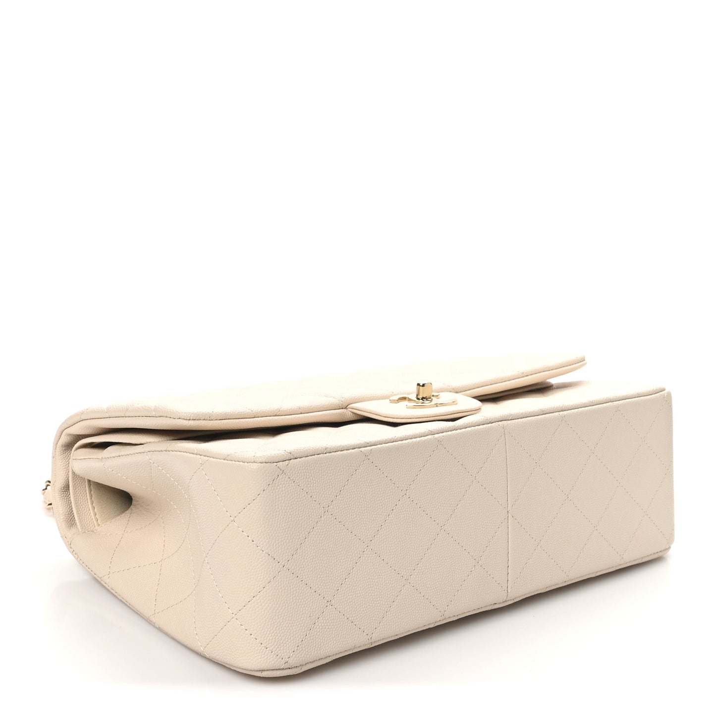 Caviar Quilted Jumbo Double Flap Light Beige