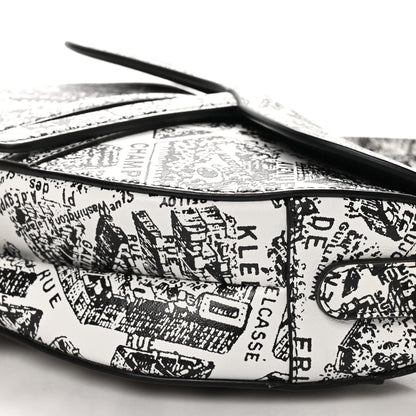Christian Dior Calfskin Plan De Paris Printed Saddle Bag With Strap White Black 10 of 10