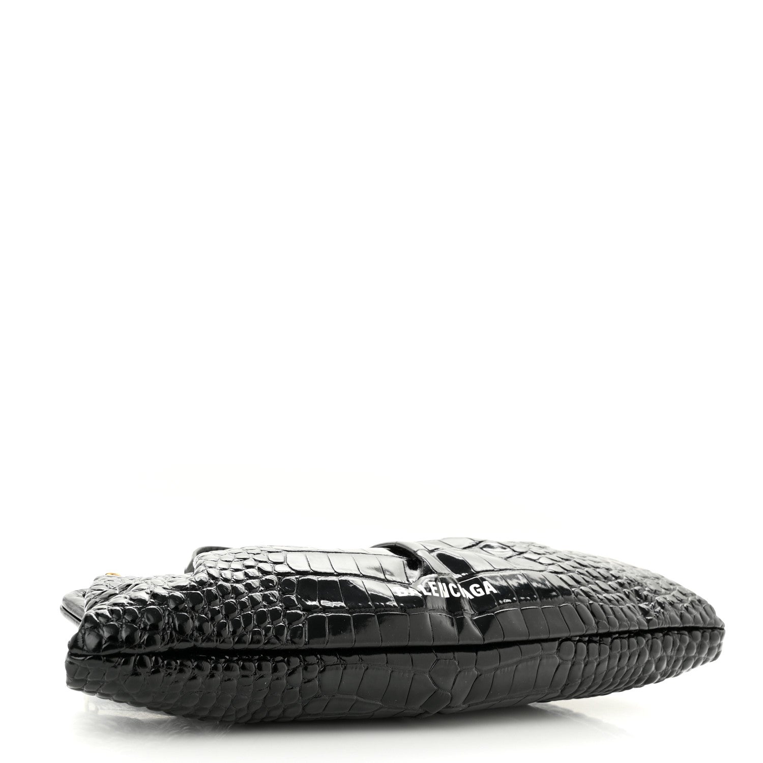 Balenciaga Shiny Supple Calfskin Logo Crocodile Embossed XL Cloud Clutch Black White 4 of 9