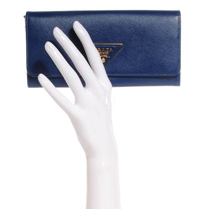 Prada Saffiano Triangle Continental Flap Wallet Bleuette 2 of 7