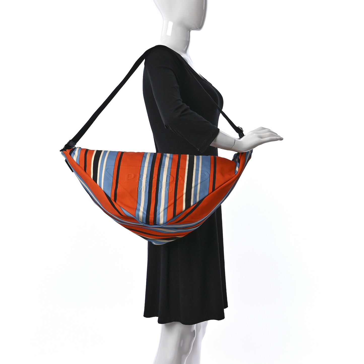 Canvas Logo Embossed Striped Large Triangle Shoulder Bag Arancio