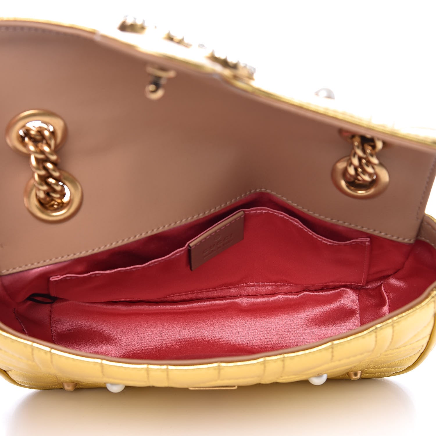 Gucci Metallic Calfskin Matelasse Studded Mini Pearly GG Marmont Shoulder Bag Gold 5 of 10