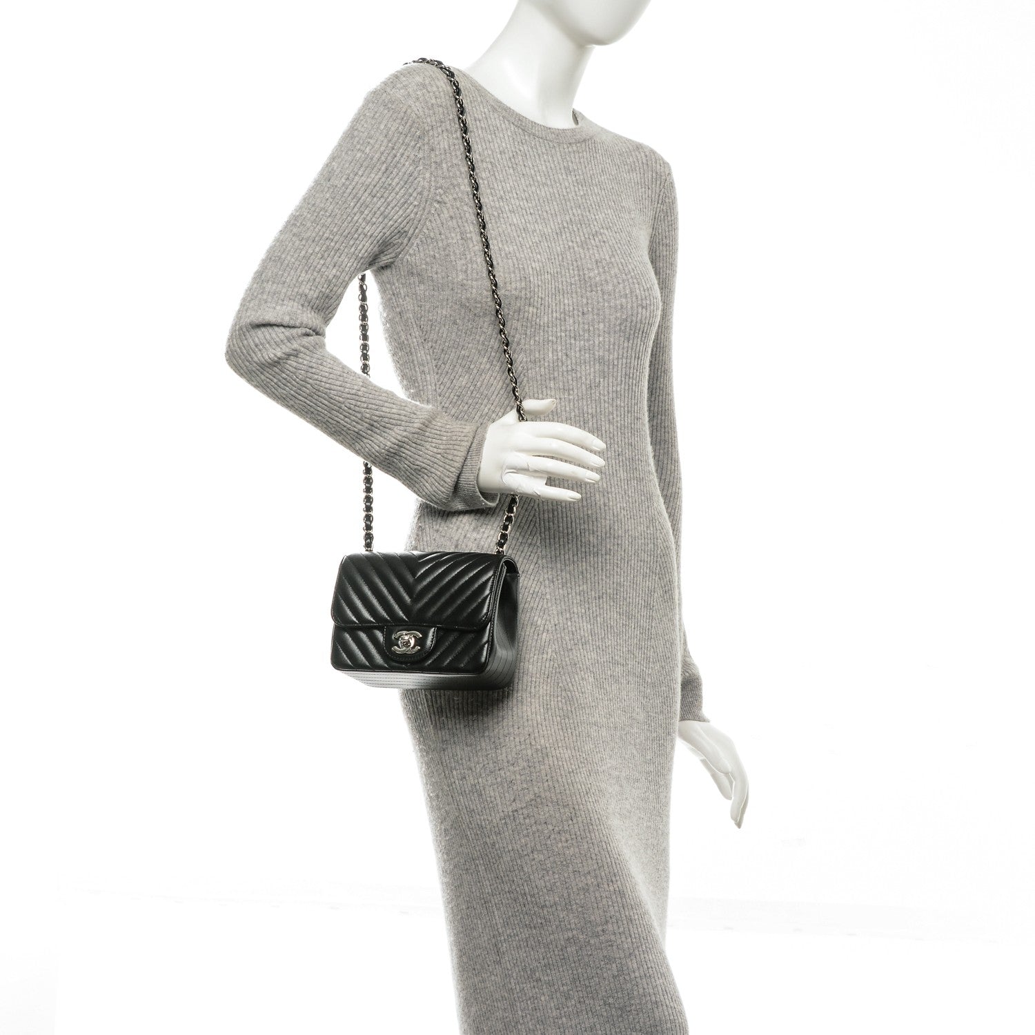 Chanel Lambskin Chevron Quilted Mini Square Flap Black 2 of 7