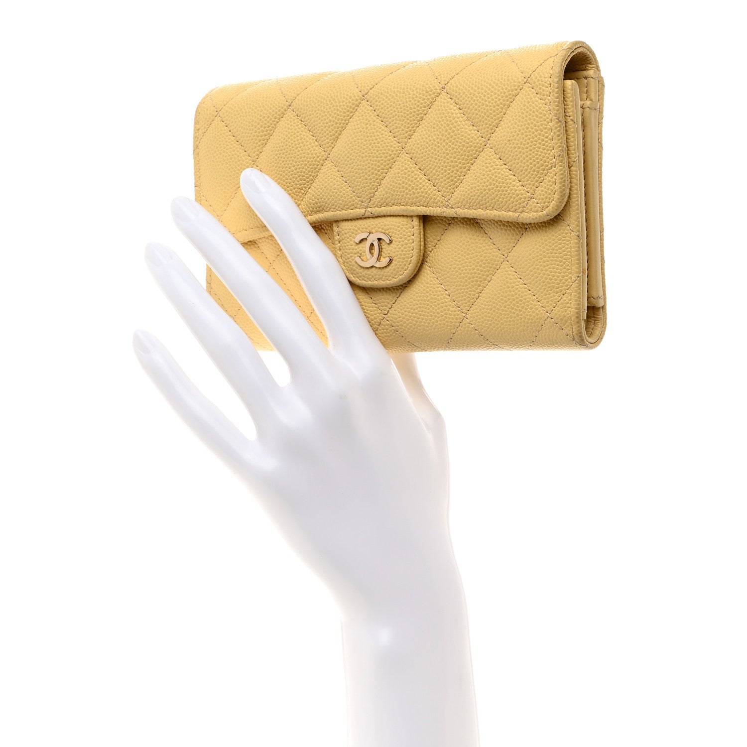 Chanel Caviar Quilted Medium Flap Wallet Light Yellow 2 of 9