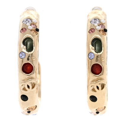 Chanel Metal Crystal CC Hoop Earrings Gold Multicolor 1 of 4