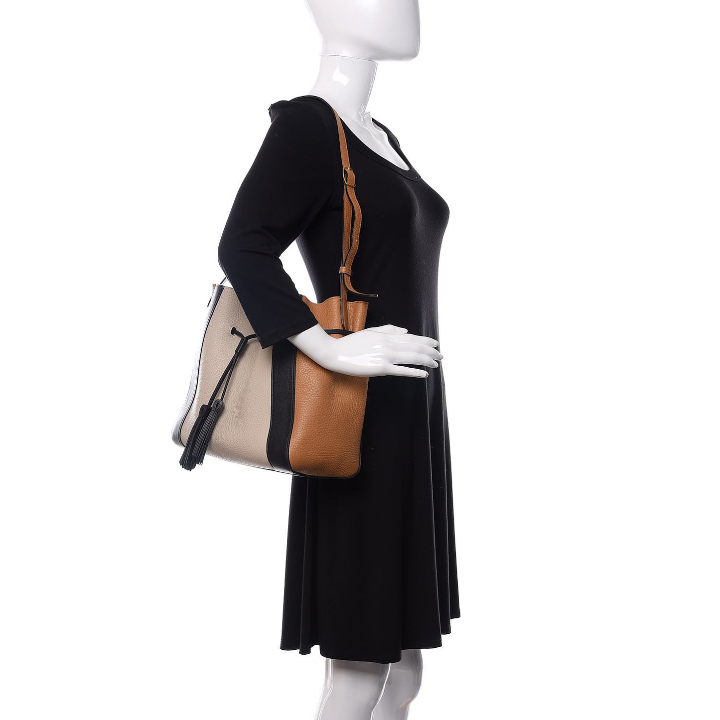 Heavy Grain Calfskin Tri-Color Small Millie Tote Chalk Sable Black