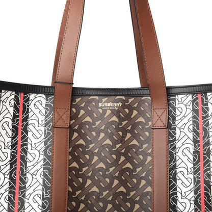 Burberry E-Canvas Monogram Stripe Medium Portrait Tote Bag Bridle Brown 9 of 9