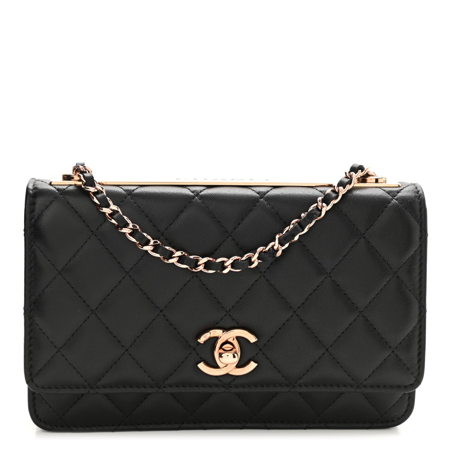 Lambskin Quilted Trendy CC Wallet On Chain WOC Black