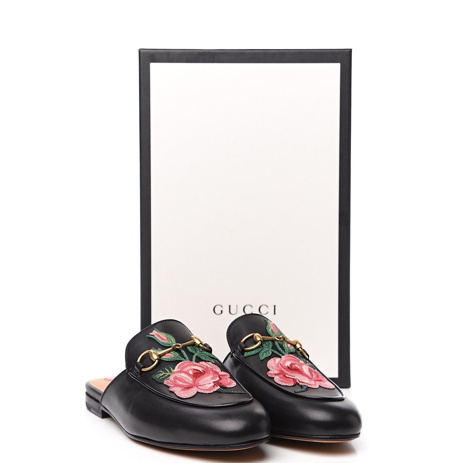 Gucci Calfskin Flower Embroidered Womens Princetown Slippers 38 Black 11 of 11