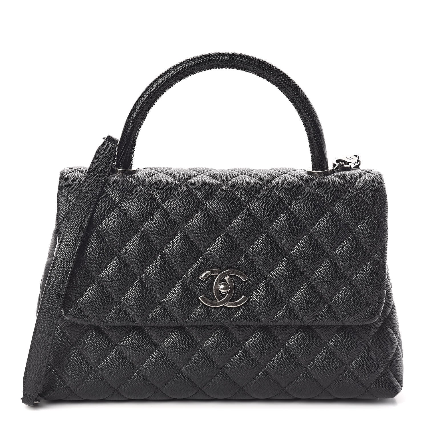 Chanel Caviar Lizard Quilted Small Coco Handle Flap Black 1 of 10
