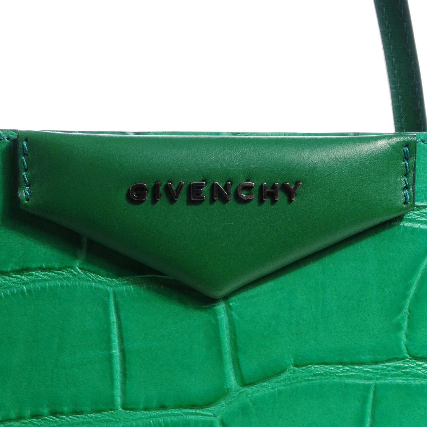 Calfskin Crocodile Embossed Large Antigona Tote Emerald