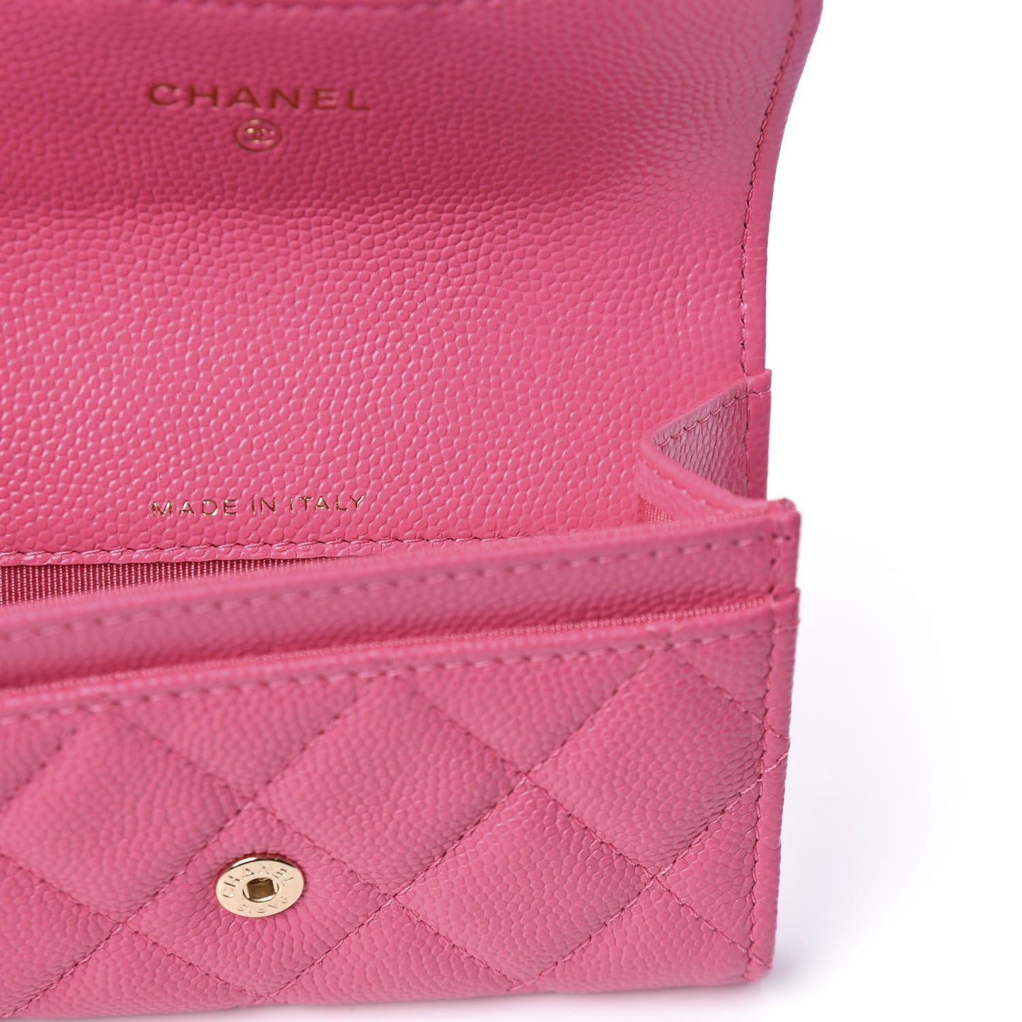 Caviar Quilted Flap Card Holder Wallet Pink