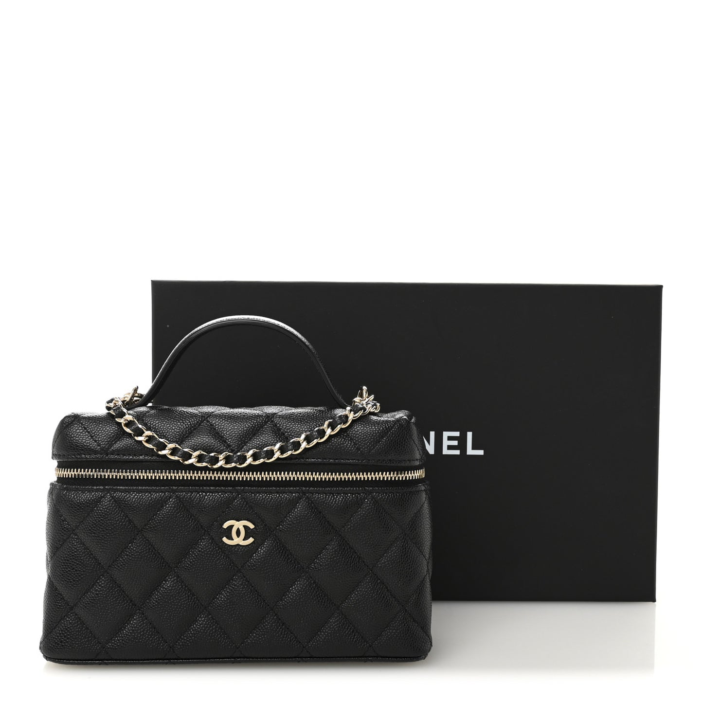 Caviar Quilted Top Handle Slim Vanity With Chain Black