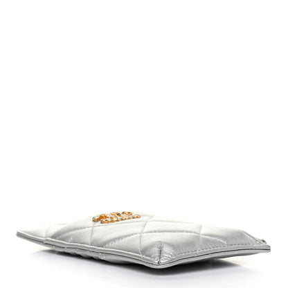 Chanel Metallic Goatskin Quilted Chanel 19 Flat Wallet Pouch Silver 4 of 9