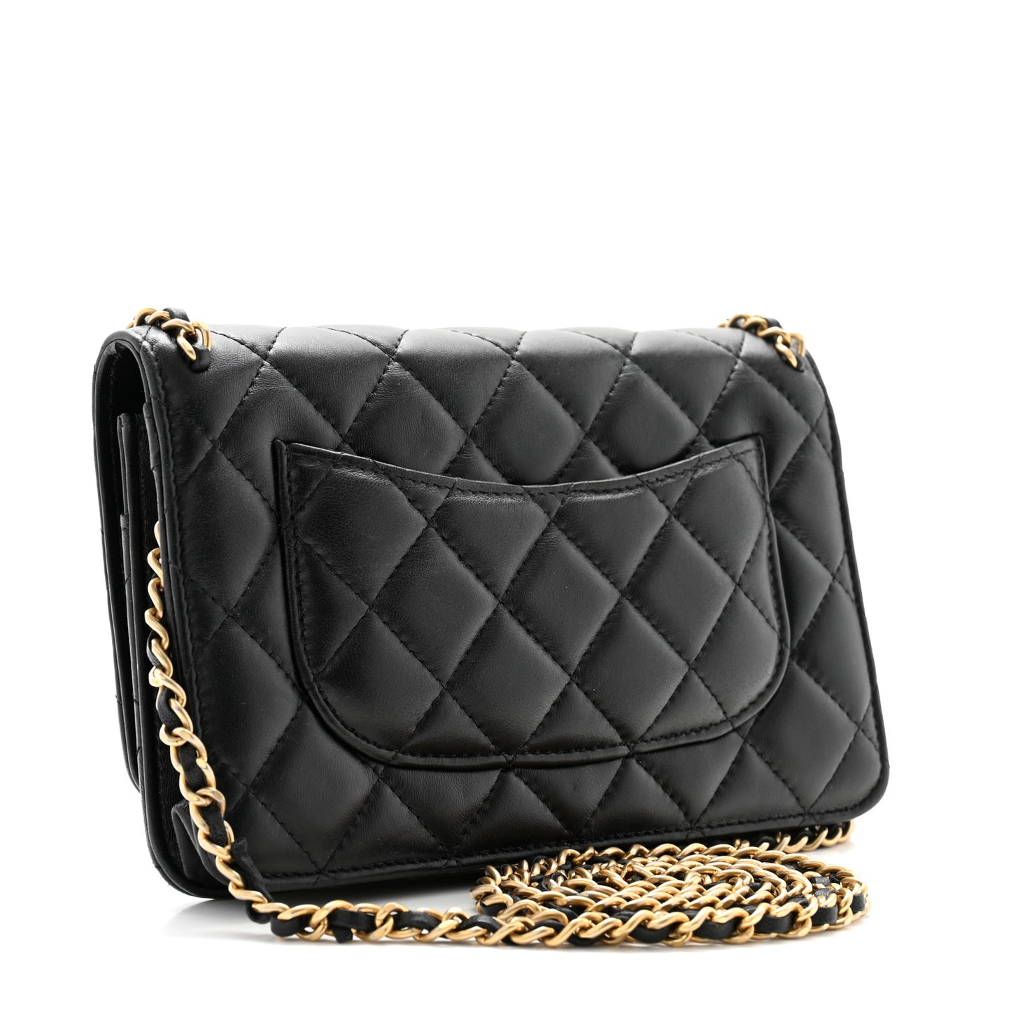 Lambskin Quilted Chain Around Wallet On Chain WOC Black