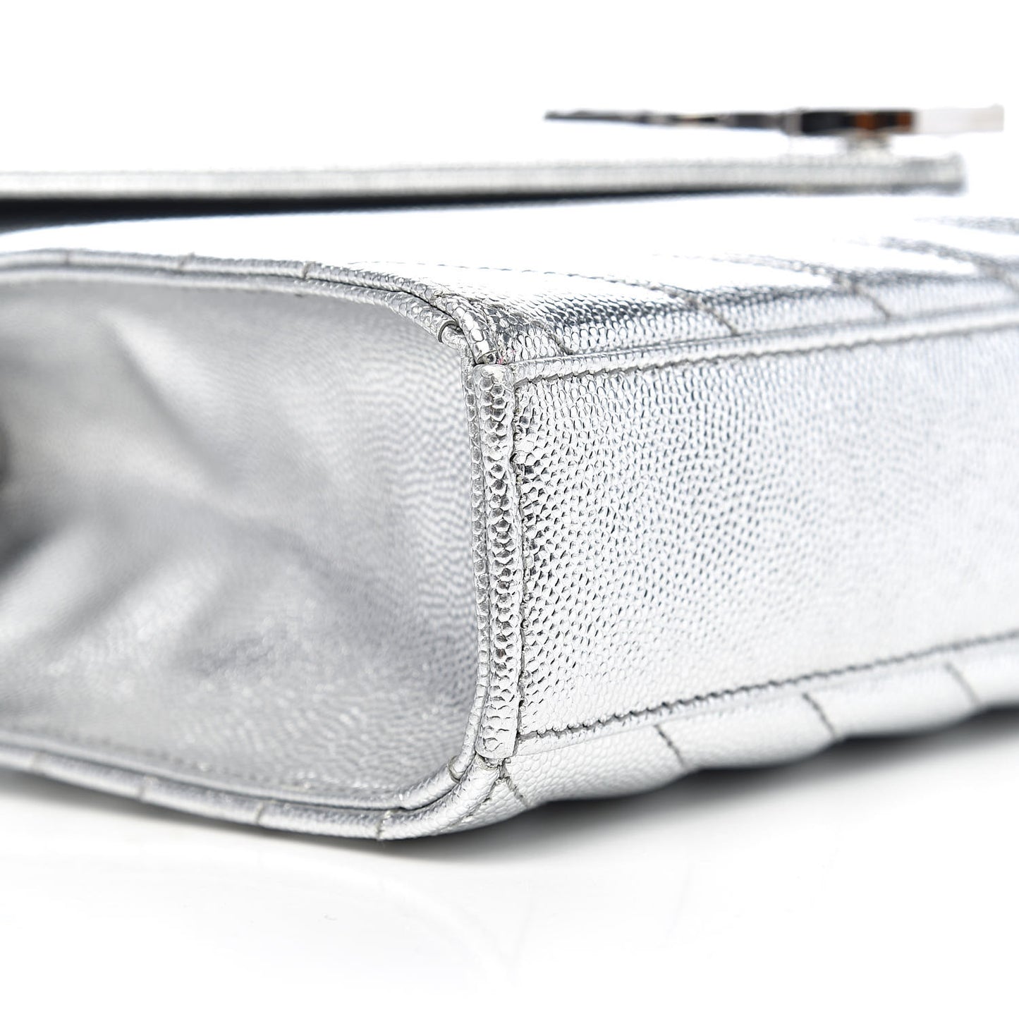 Metallic Grain De Poudre Matelasse Chevron Medium Monogram Satchel Silver