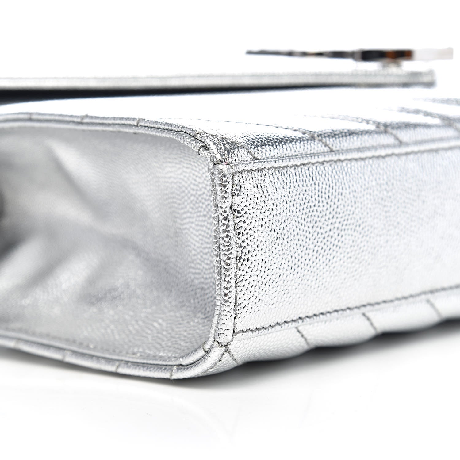 Saint Laurent Metallic Grain De Poudre Matelasse Chevron Medium Monogram Satchel Silver 9 of 11