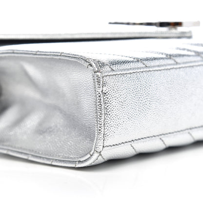 Saint Laurent Metallic Grain De Poudre Matelasse Chevron Medium Monogram Satchel Silver 9 of 11