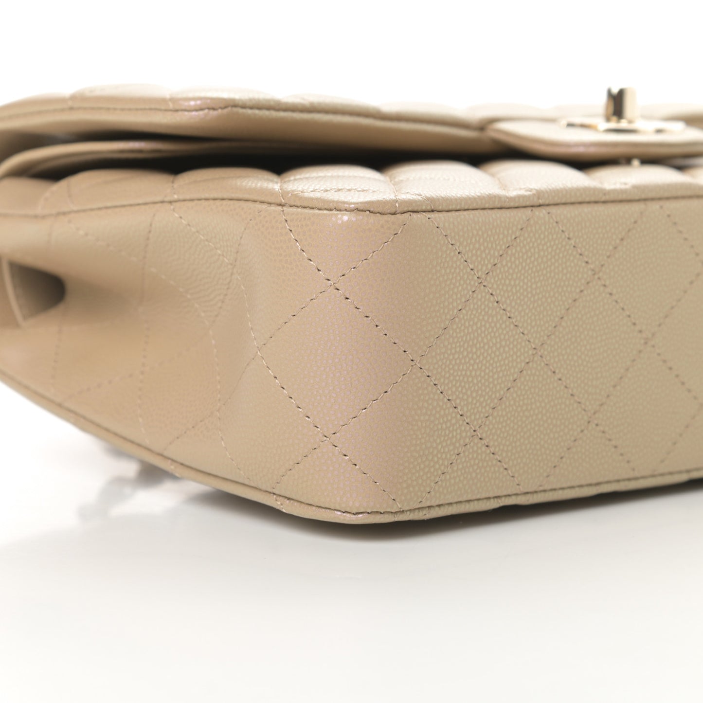 Iridescent Caviar Quilted Medium Double Flap Dark Beige