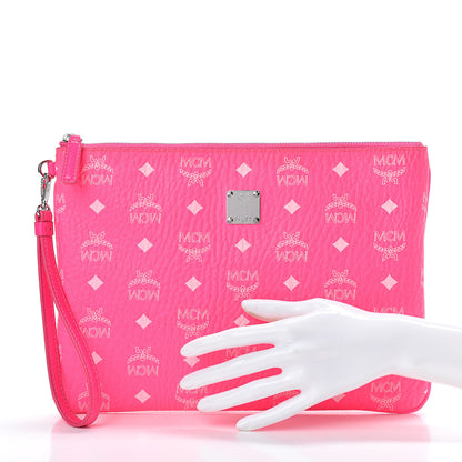 MCM Visetos Wristlet Zip Pouch Neon Pink 2 of 7