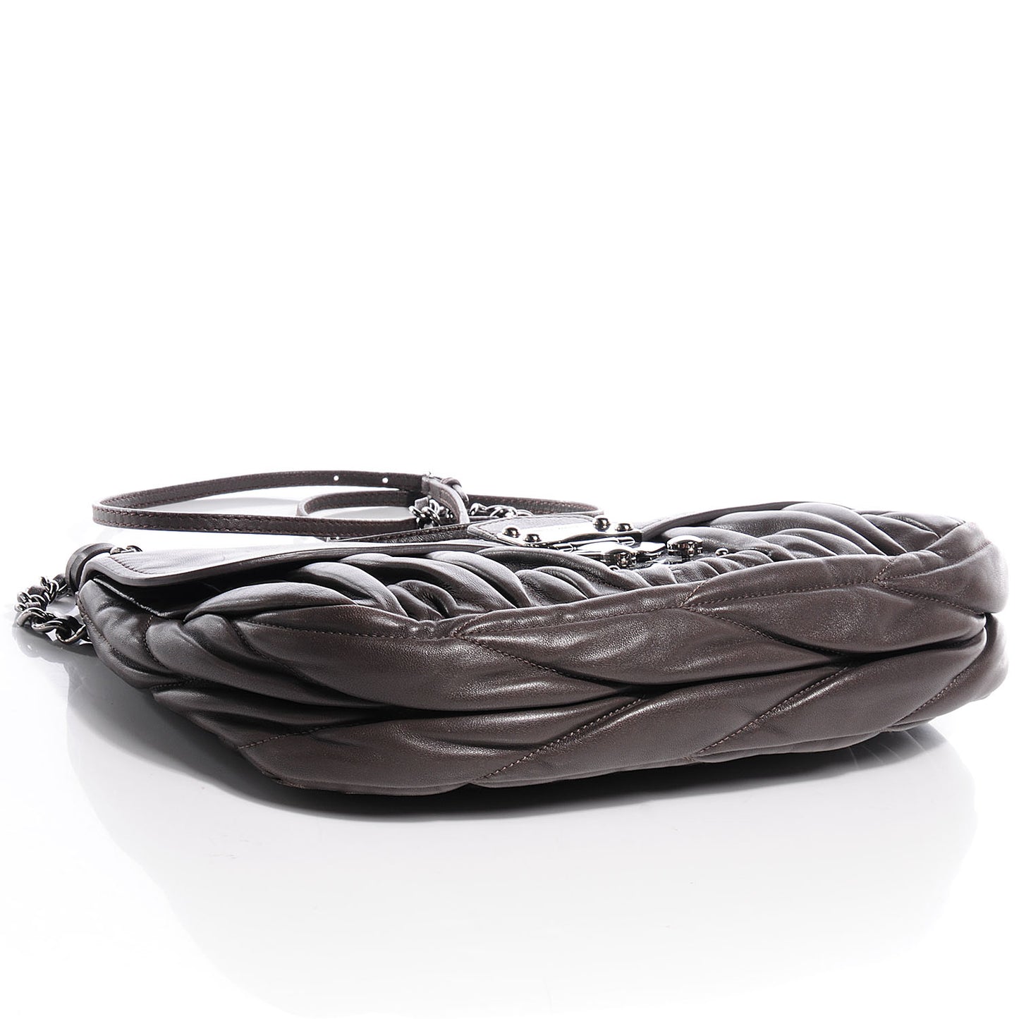 Leather Matelasse Shoulder Bag Grigio