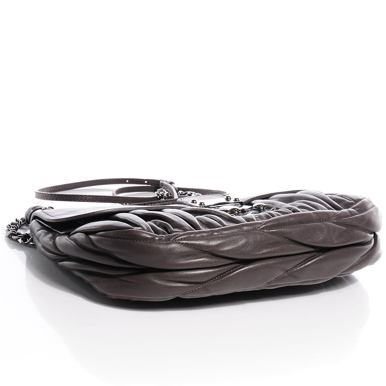Miu Miu Leather Matelasse Shoulder Bag Grigio 4 of 9