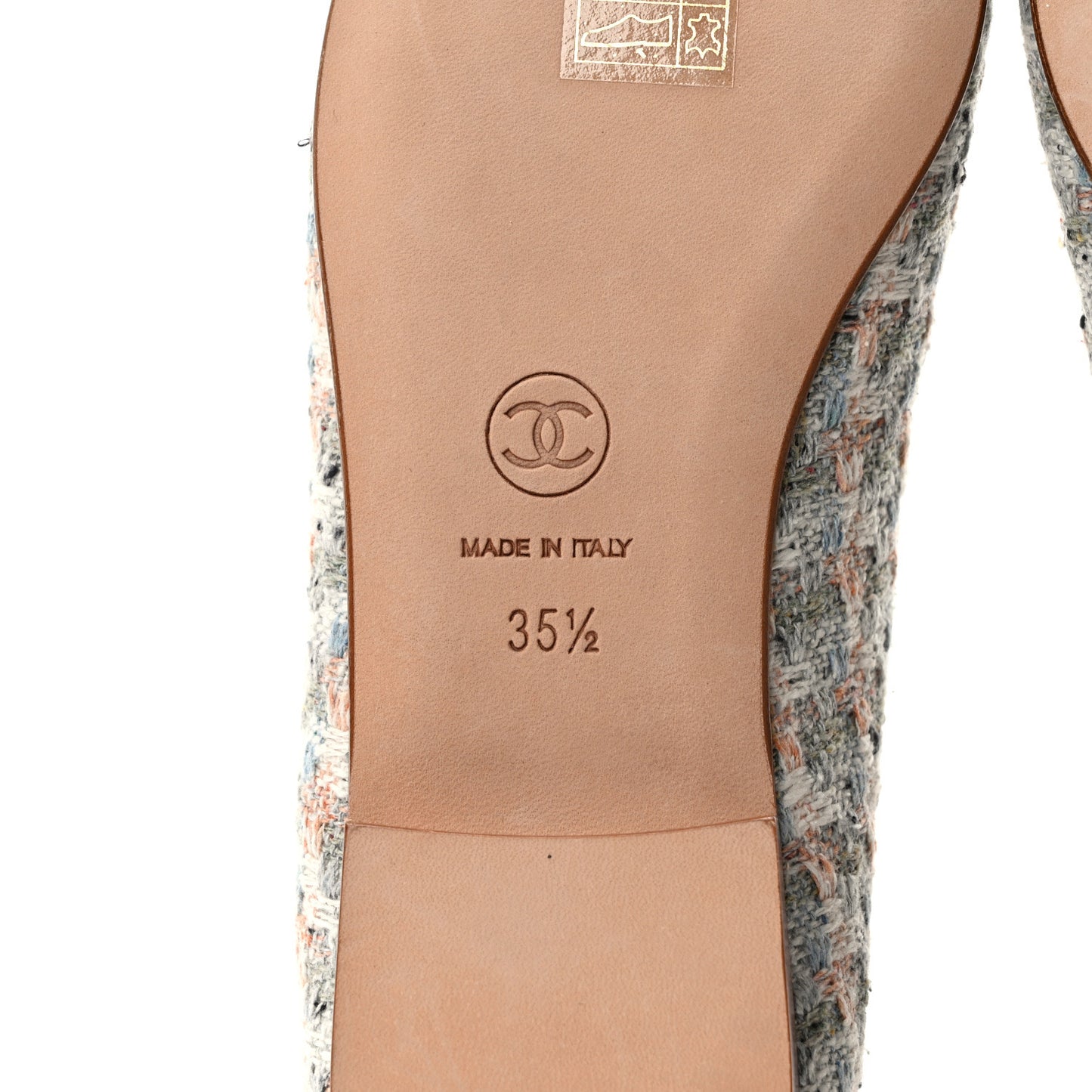 Tweed Lambskin Cap Toe Ballerina Flats 35.5 Beige Multicolor