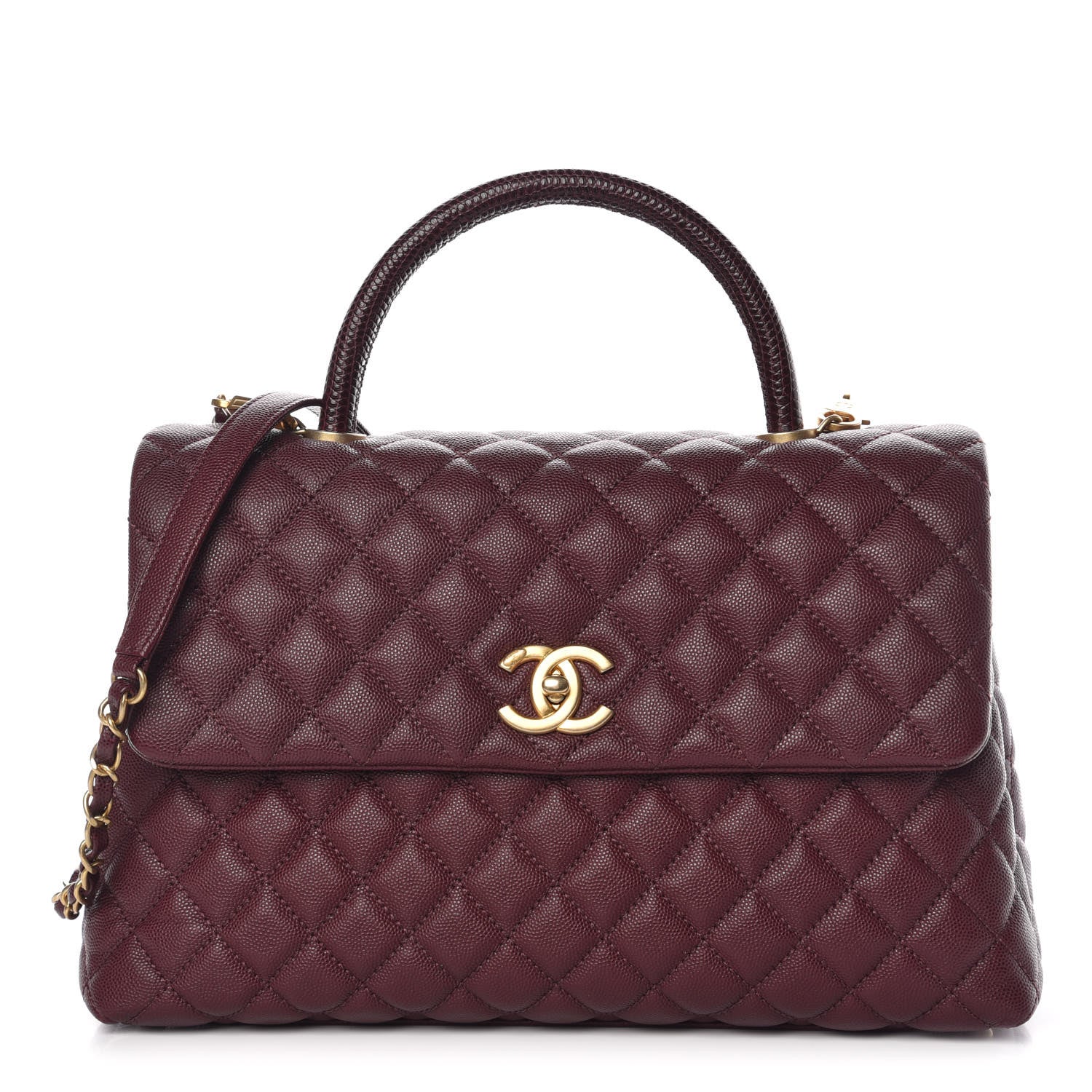 Chanel Caviar Lizard Quilted Medium Coco Handle Flap Burgundy 1 of 10