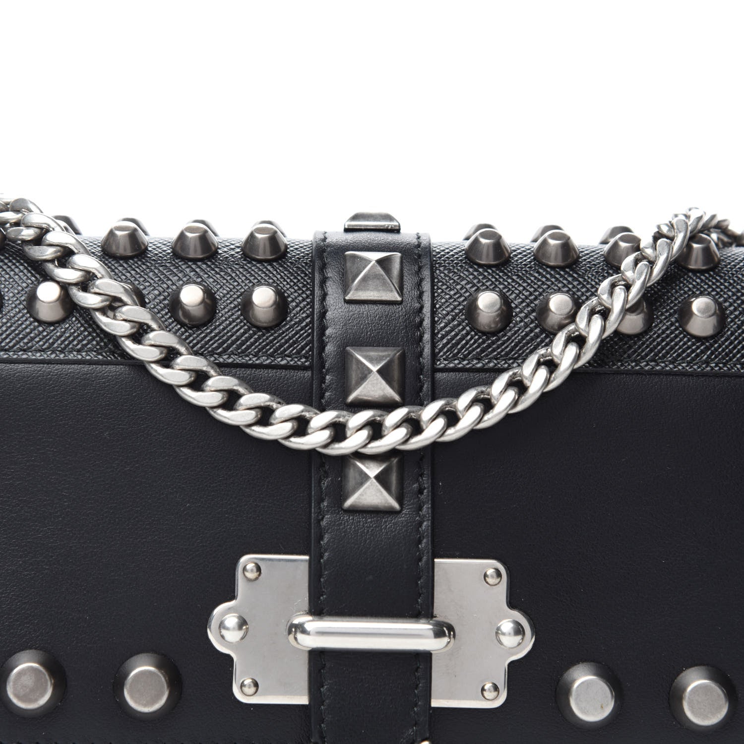 Prada City Calfskin Cahier Studded Mini Bag Black 10 of 11