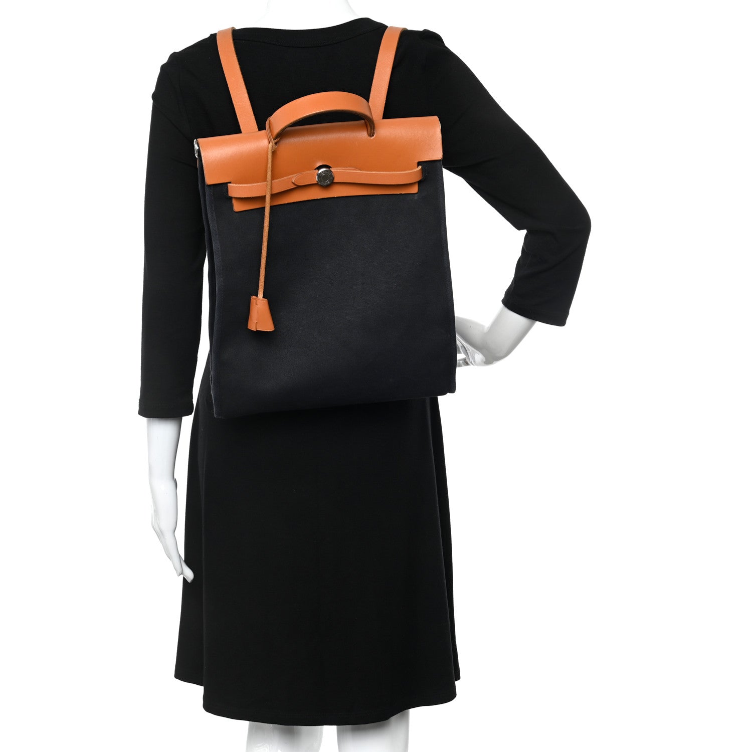 Hermes Toile Vache Calfskin Herbag 30 PM Backpack Black Natural 2 of 13