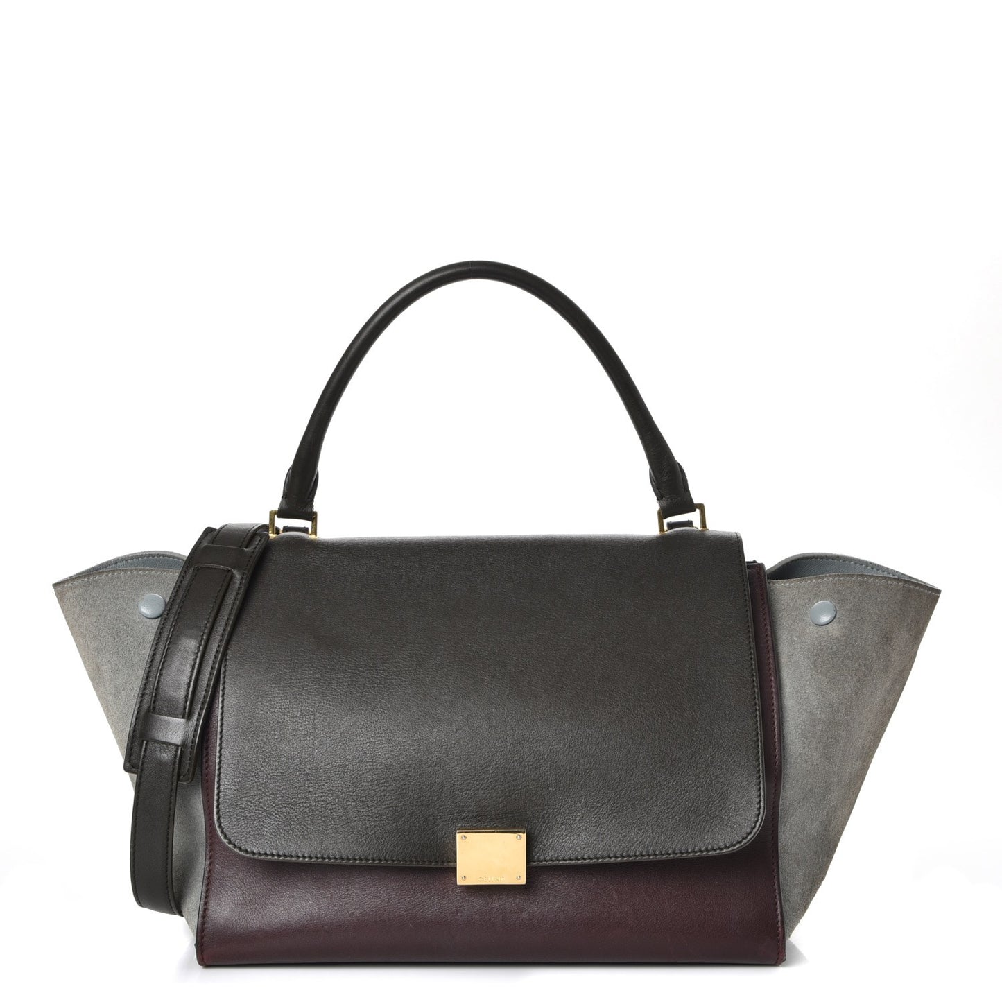 Smooth Calfskin Suede Medium Tri-Color Trapeze Dark Grey