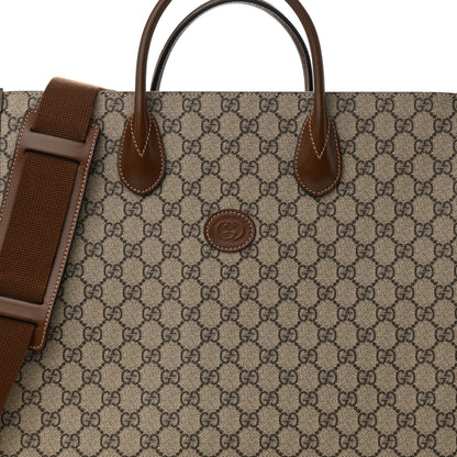 Gucci GG Supreme Monogram Azalea Calfskin Medium Retro Interlocking G Tote Bag Beige Ebony Brown Sugar 6 of 8