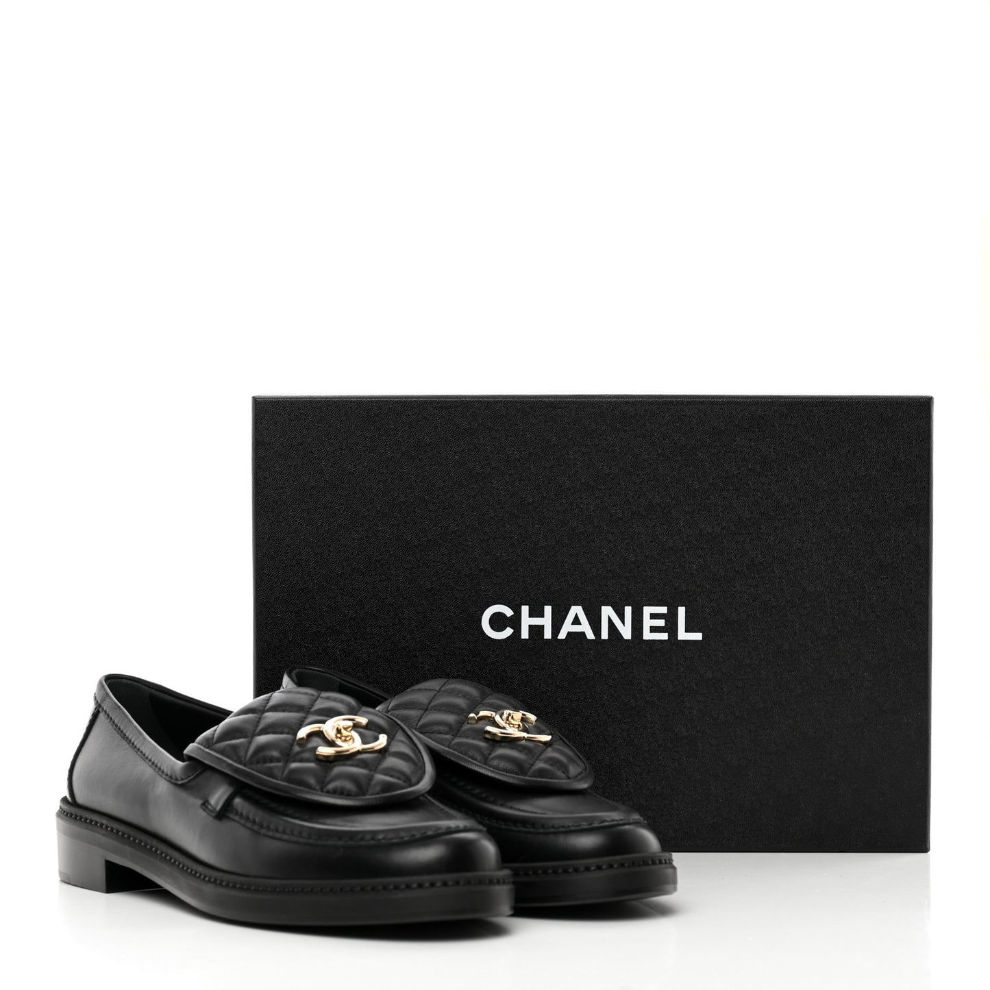 Lambskin Quilted CC Turnlock Loafers 38.5 Black