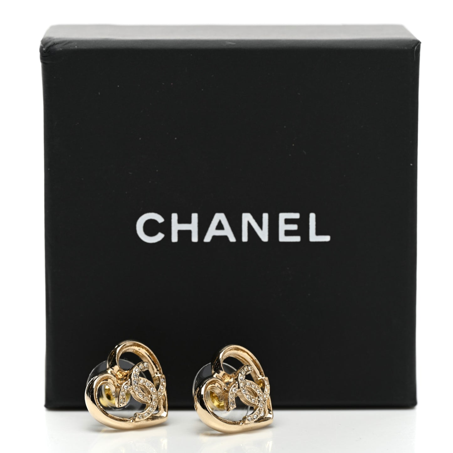 Metal Crystal CC Logo Heart Earrings Gold