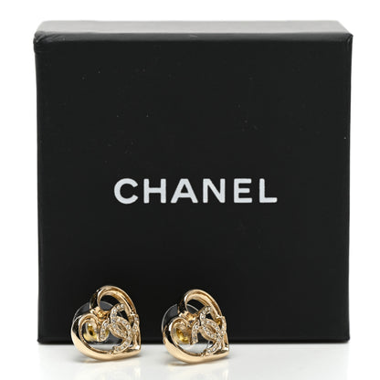 Chanel Metal Crystal CC Logo Heart Earrings Gold 5 of 5