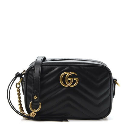 Gucci Calfskin Matelasse Mini GG Marmont Chain Shoulder Bag Black 1 of 10