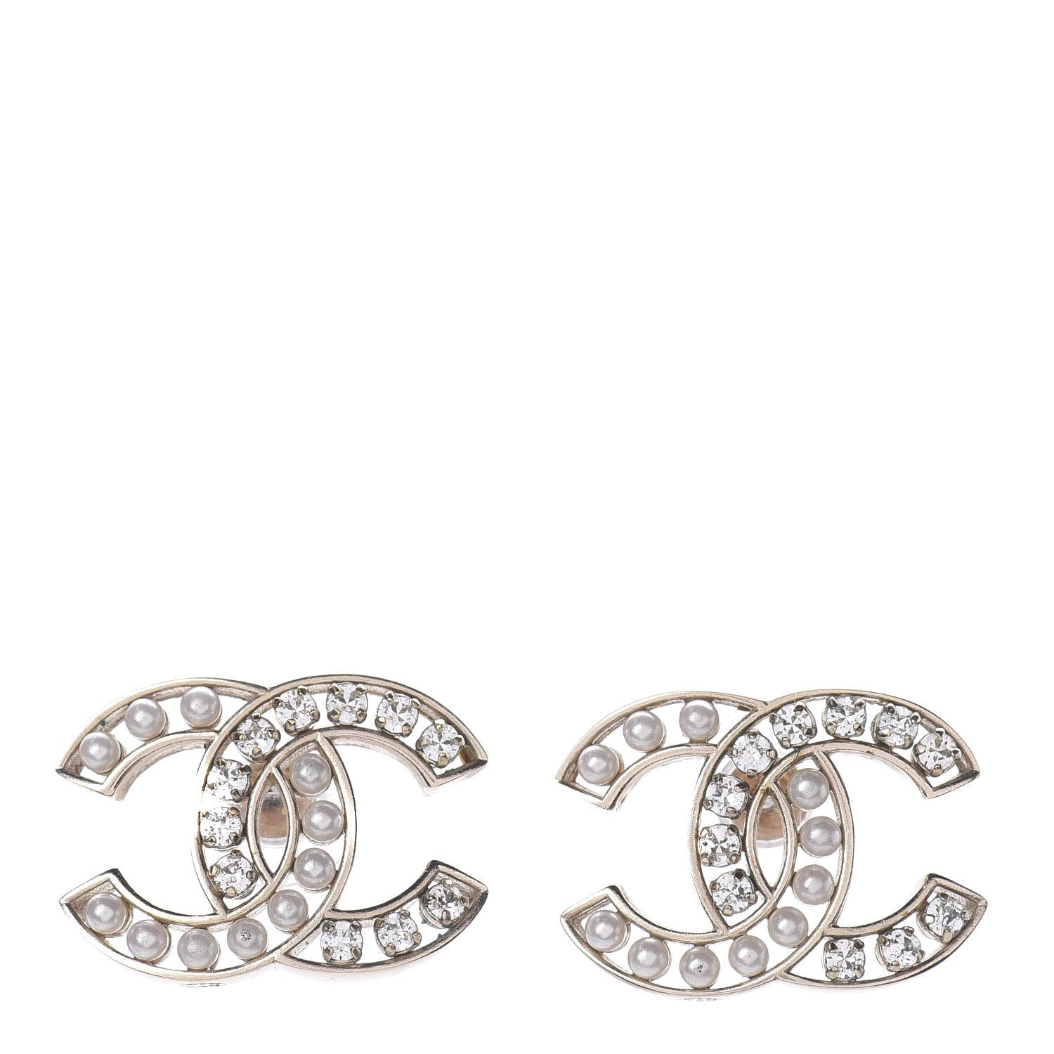 Chanel Pearl Crystal Sparkling Pearls CC Earrings Light Gold 1 of 4