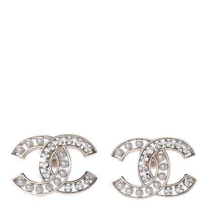 Chanel Pearl Crystal Sparkling Pearls CC Earrings Light Gold 1 of 4