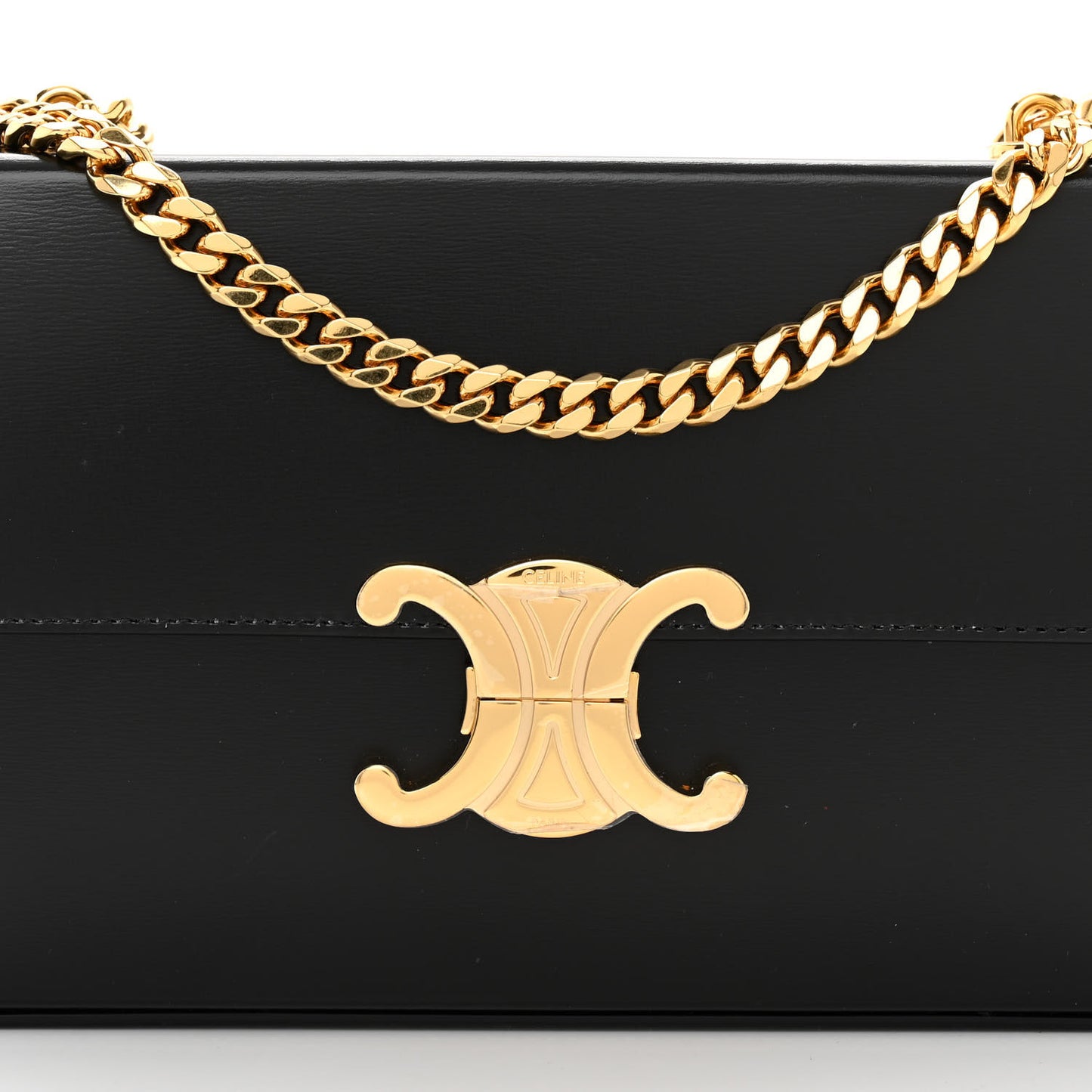 Shiny Calfskin Triomphe Chain Box Bag Black