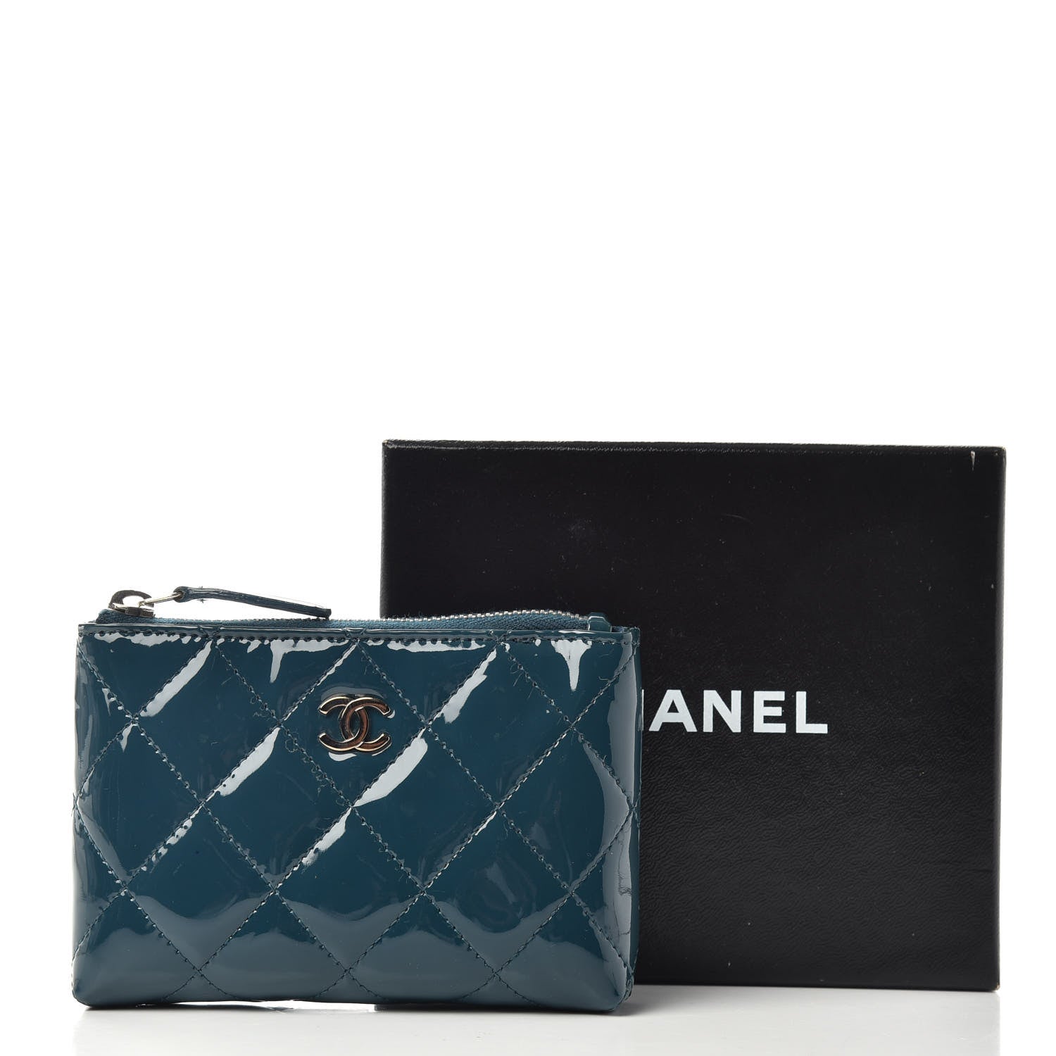Chanel Patent Quilted Key Pouch Blue 7 of 7
