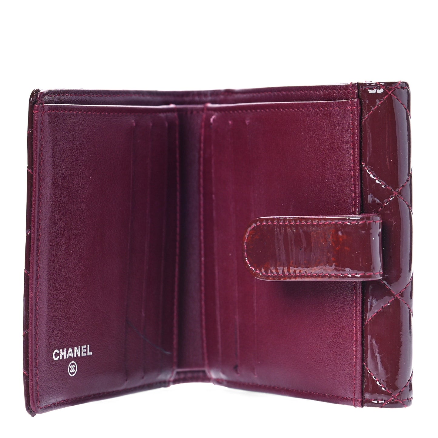 Patent Quilted Compact French Flap Wallet Dark Red