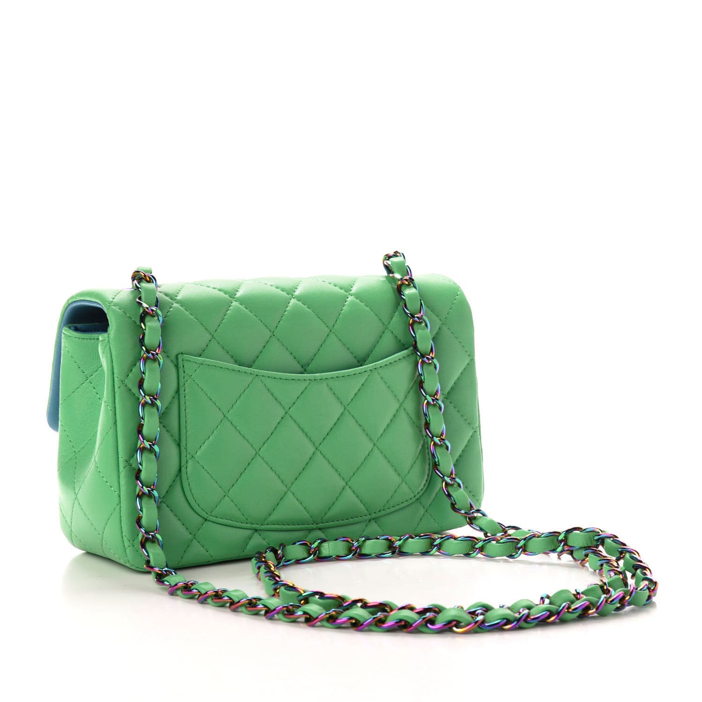 Lambskin Quilted Mini Rectangular Flap Green Blue