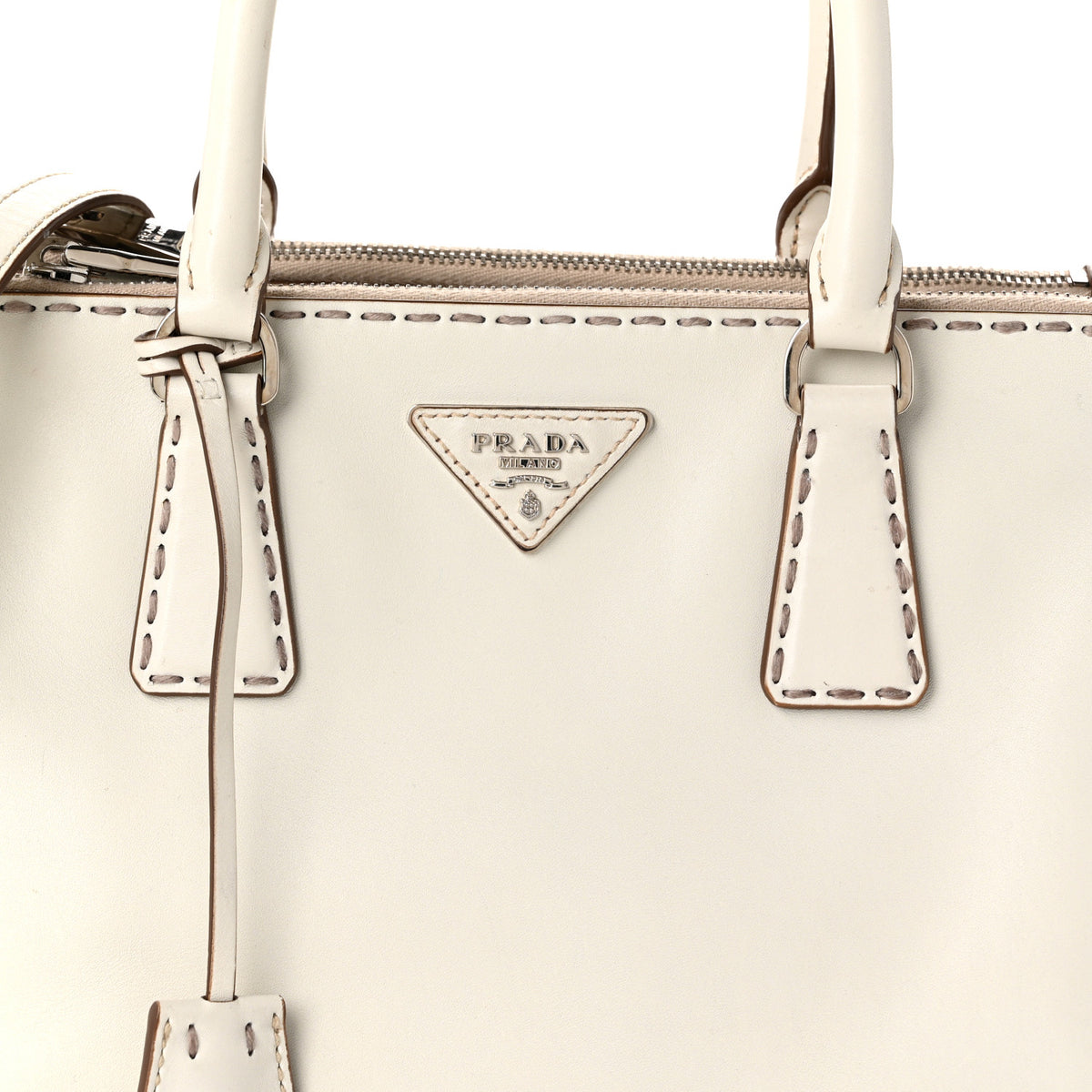 Prada City Calf Mini Hand Stitched Galleria Double Zip Tote White 8 of 12