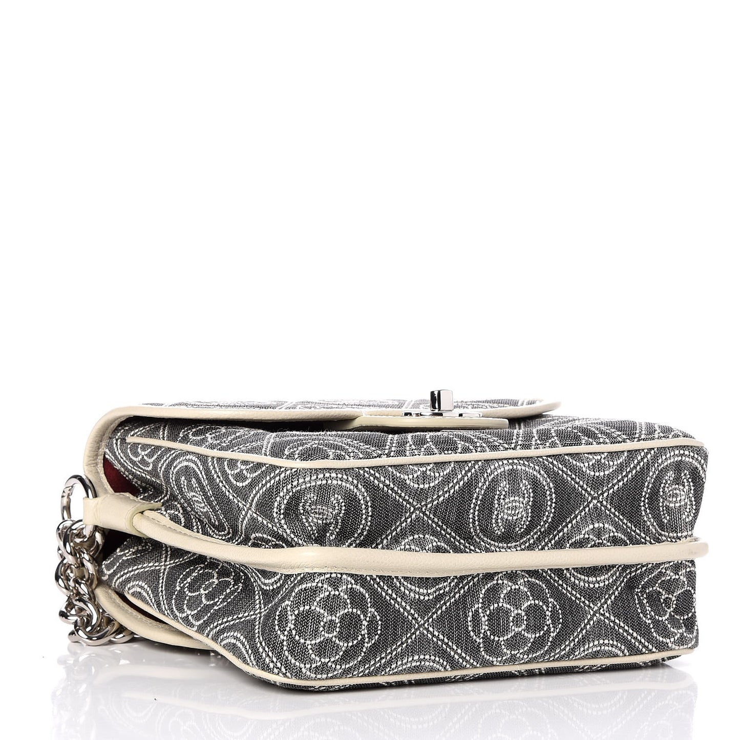 Fabric Camellia Printed Grained Calfskin Messenger Bag Black White