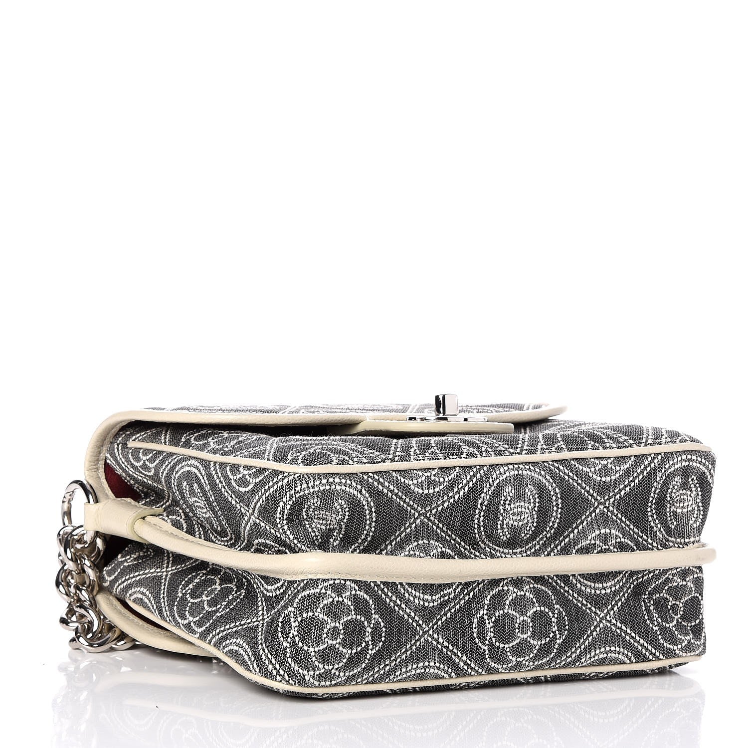 Chanel Fabric Camellia Printed Grained Calfskin Messenger Bag Black White 4 of 8